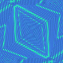 Burning light green neon stripes on blue background. 3d rendering digital illustration with abstract geometric design