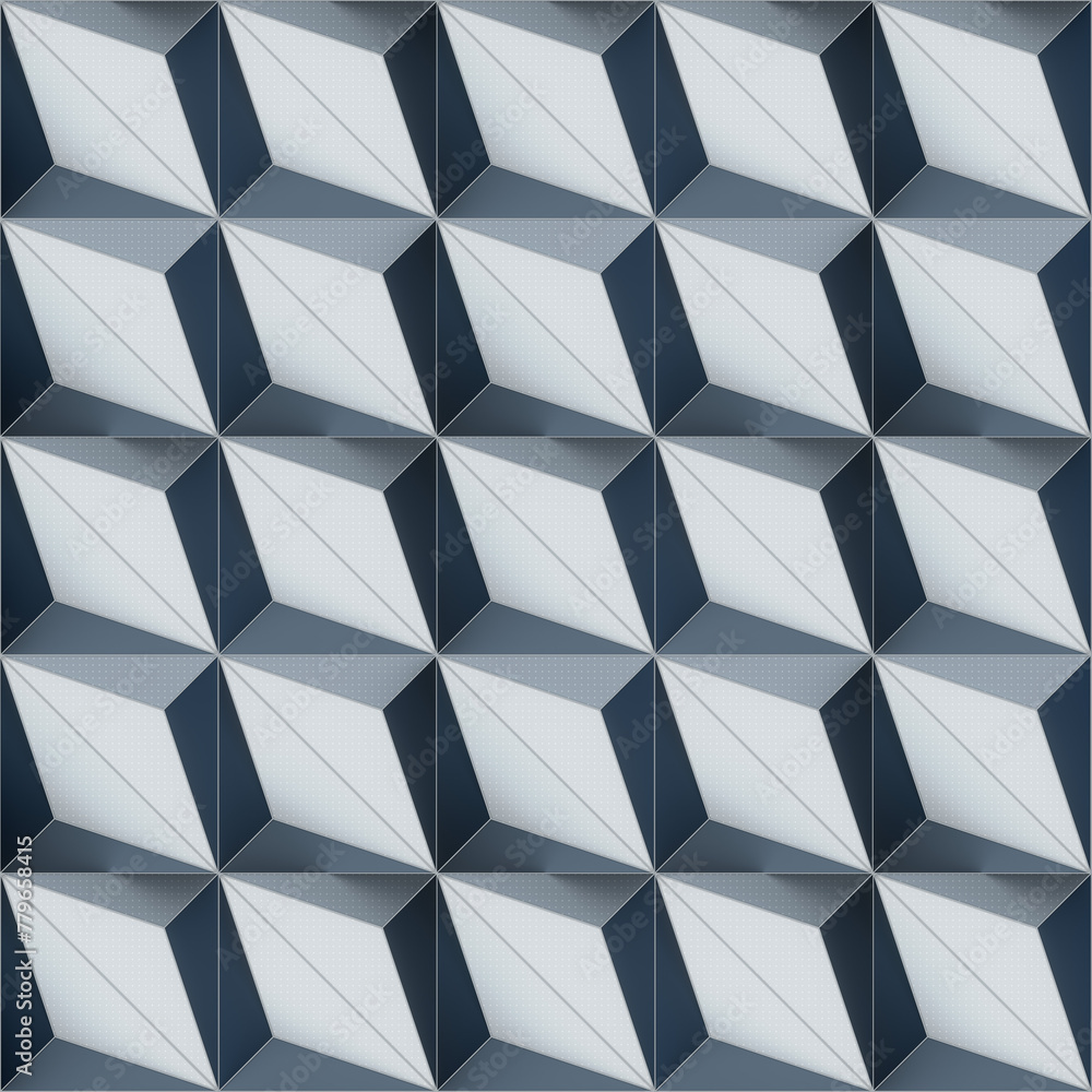 Poster Pattern of three-dimensional diamonds in a cool blue and gray color scheme. 3d rendering illustration