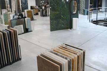 Kitchen bathroom tiles showroom display of new tiling option for floors and walls for home building...