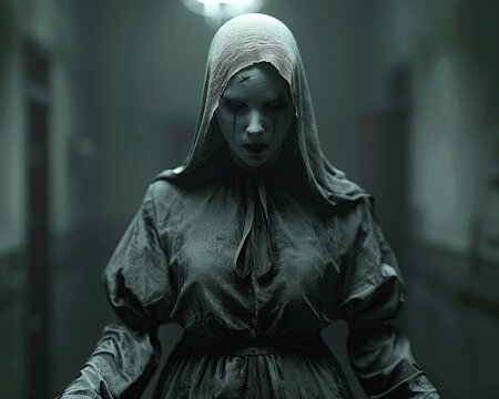 A menacing school nurse with a chilling touch and a ghostly presence that sends shivers down your spine , 3D render