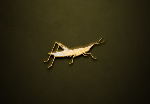Old gold effect of grasshopper logo with 3D glossy style Mockup.