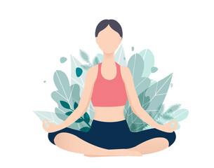 Illustration Woman Doing Yoga Flat Illustration