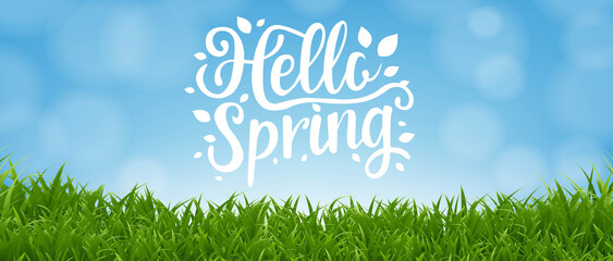Hello Spring Banner With Grass