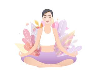 Illustration Woman Doing Yoga Isolated And White Background