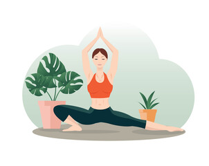 Illustration Woman Doing Yoga In Studio