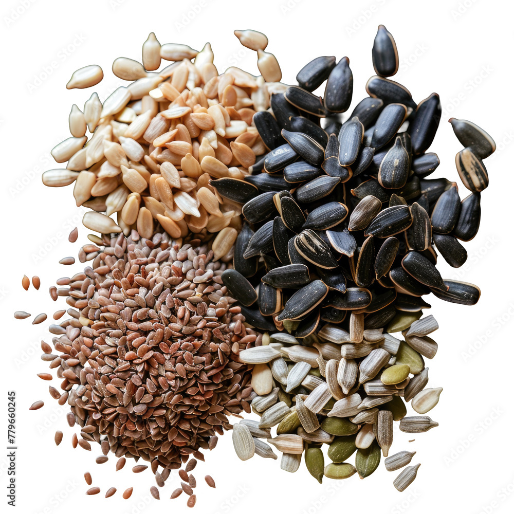 Poster a close-up of assorted seeds on a transparent background