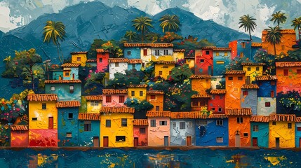 Obraz premium colorful house illustration background poster decorative painting
