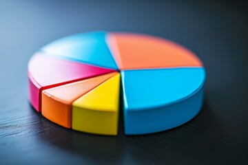 A vibrant, multi-colored pie chart is placed on a table, A pie chart representing percentage of different investment options, AI Generated