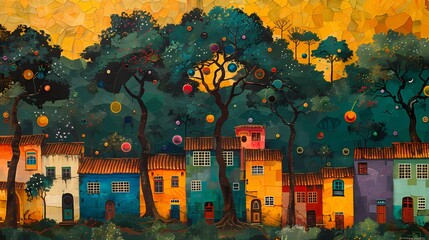 colorful house illustration background poster decorative painting