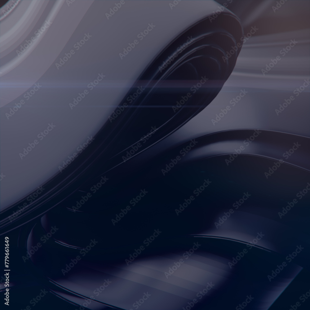 Poster Smooth wave of black fabric stripes with depth of field effect. Modern background. 3d rendering digital illustration