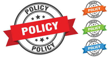 policy stamp. round band sign set. label