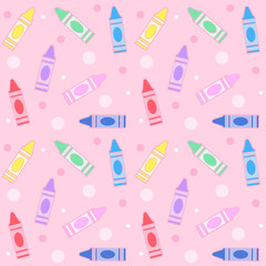 cute seamless pattern hand drawn crayons stationery set background vector illustration