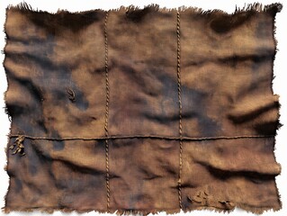 A piece of cloth with a brown and black color pattern. The cloth is folded and has a rough texture - obrazy, fototapety, plakaty