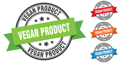 vegan product stamp. round band sign set. label