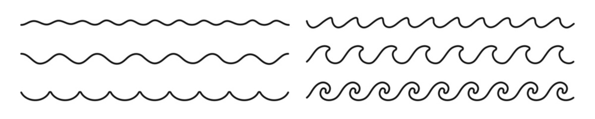Wavy line vector set. Waves ornament collection.