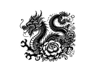 Floral  Dragon Blossoming Beasts Vector Illustration for Whimsical Design