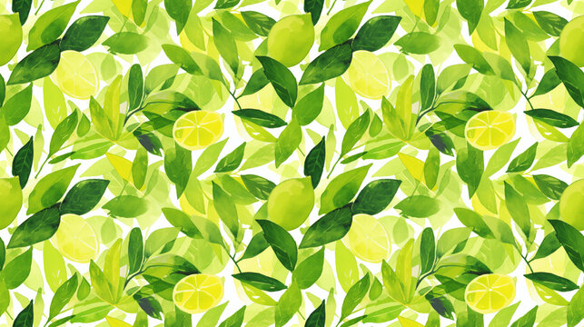 Citrus tree leaves, sun-kissed greenery, vibrant watercolor