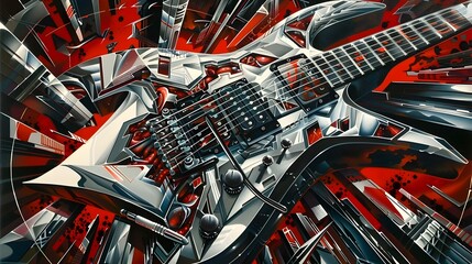 Mesmerizing Gothic Electric Guitar Enveloped in Futuristic Dynamism and Abstract Art
