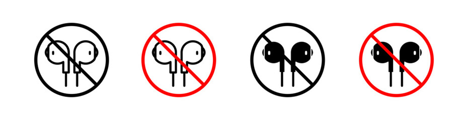 Do not use earphone for music listening icon. no ear buds use is allowed to play sound or wireless audio device symbol