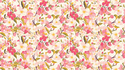 Orchard blossoms, vibrant fruit flowers in seamless abundance,