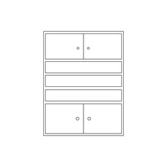 open cabinet with closed upper and lower shelves 