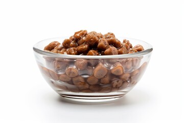 Wet dog food in bowl on white background