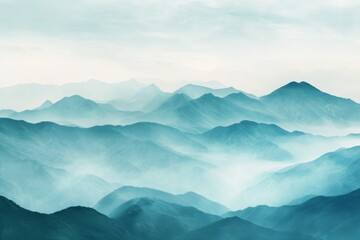 A realistic painting featuring a distant mountain range as the main subject, A quiet mountain range in soft watercolor shades, AI Generated - obrazy, fototapety, plakaty