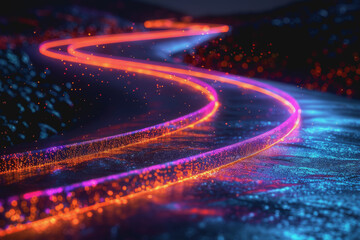 technology roads made out of fiber and network connections. colorful abstract background.