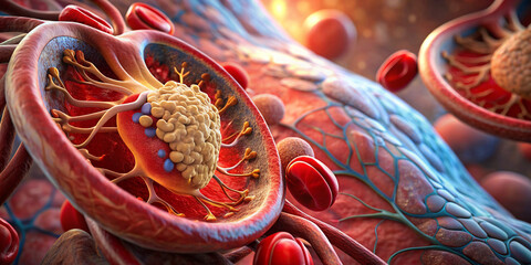 Cholesterol in human heart, Clogged blood vessels,3d illustration.