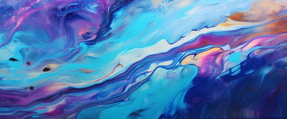 Fototapeta na wymiar Luminescent waves of color shimmer with the addition of glitters, captivating in this mesmerizing marble ink abstract masterpiece.
