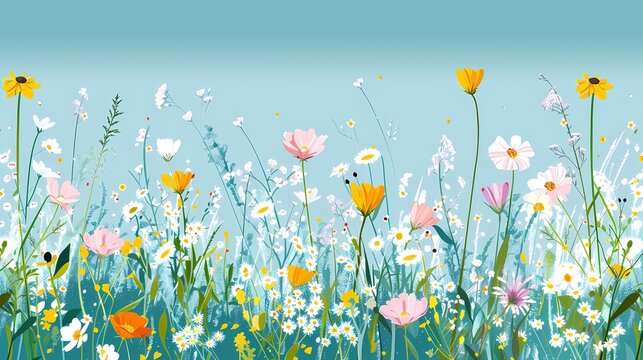 Digital bohemian style flower illustration border poster web page PPT background