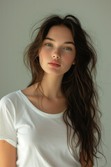Fototapeta premium Portrait of a naturally beautiful young woman in white shirt with a relaxed expression.
