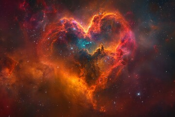 A cloud resembling a heart shape floating amidst the vast expanse of outer space, A romantic image of a heart nebula with splendid colors, AI Generated - Powered by Adobe