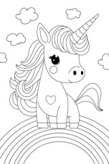 Unicorn On Rainbow Coloring Page Is Perfect For Children'S Creativity