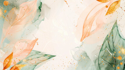 Elegant watercolor foliage with golden accents. Generative AI image