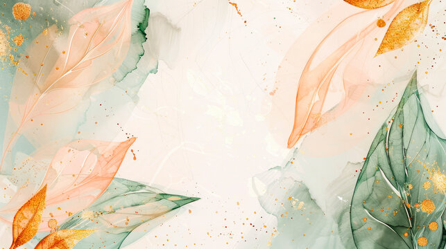 Elegant watercolor foliage with golden accents. Generative AI image