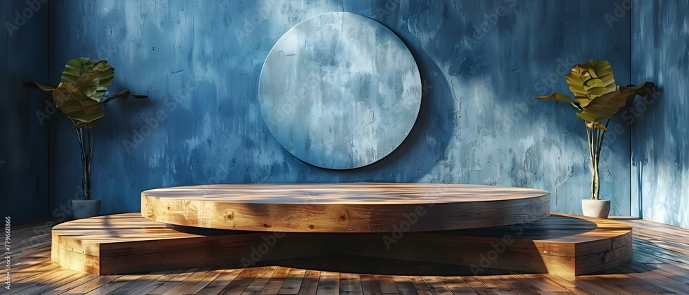 Aufkleber 3d rendering of a wooden podium showcasing products for promotion and display. concept 3d rendering,