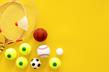 Variety team sport balls and equipment. Sport games background - 779668822