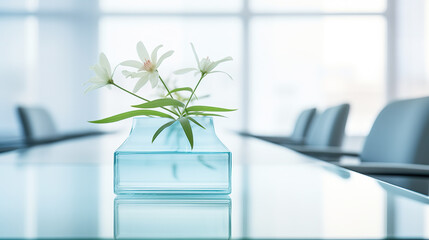 会議室の花瓶が置かれたガラステーブル