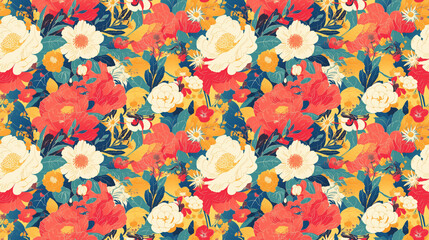 Spring festival florals, a seamless explosion of bright, joyous colors,