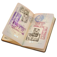 Globetrotter's Passport with Colorful Stamps - obrazy, fototapety, plakaty