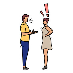 friends arguing yelling at each other concept, couple having conflict vector design, Mood and feeling symbol, Emotional Characters sign, Social issues scene stock illustration 