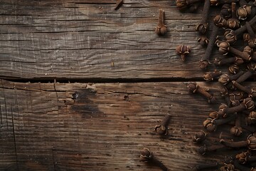 Old wooden background with cloves - obrazy, fototapety, plakaty