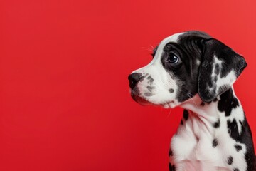 Curious Pup with Expressive Eyes Against a Bold Red Backdrop - Generative AI