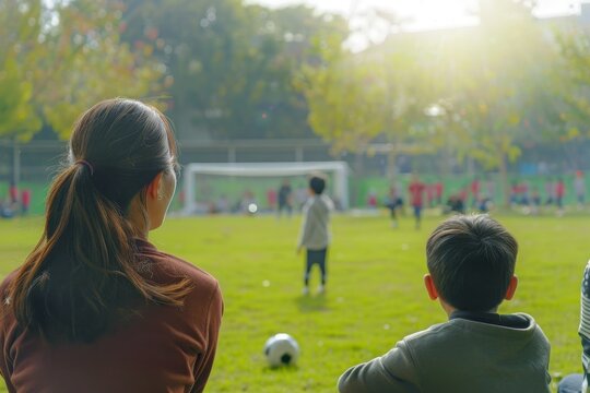 Parents observing their children participate in a school football tournament providing support and motivation