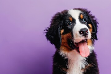 Fototapeta premium Cheerful Young Bernese Mountain Dog Enjoying Life - Lavender Bliss - Generative AI