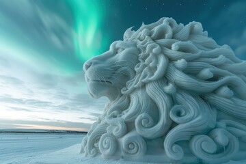 An ice sculptor in an arctic studio, carving mythical creatures that seem to breathe mist, under the aurora borealis.