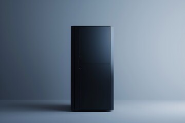 Black Refrigerator in Room, A sleek, simple representation of a supercomputer, AI Generated