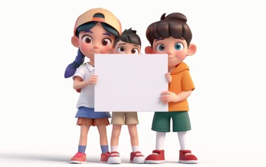 3d Cartoon character holding a white board