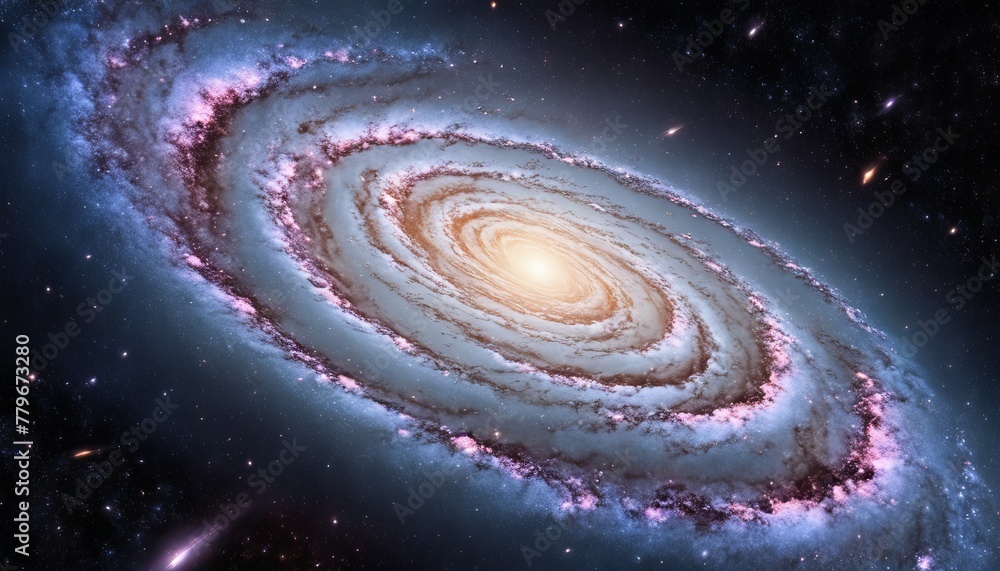Poster a mesmerizing spiral galaxy swirls in deep space, its arms aglow with star clusters and cosmic dust 
